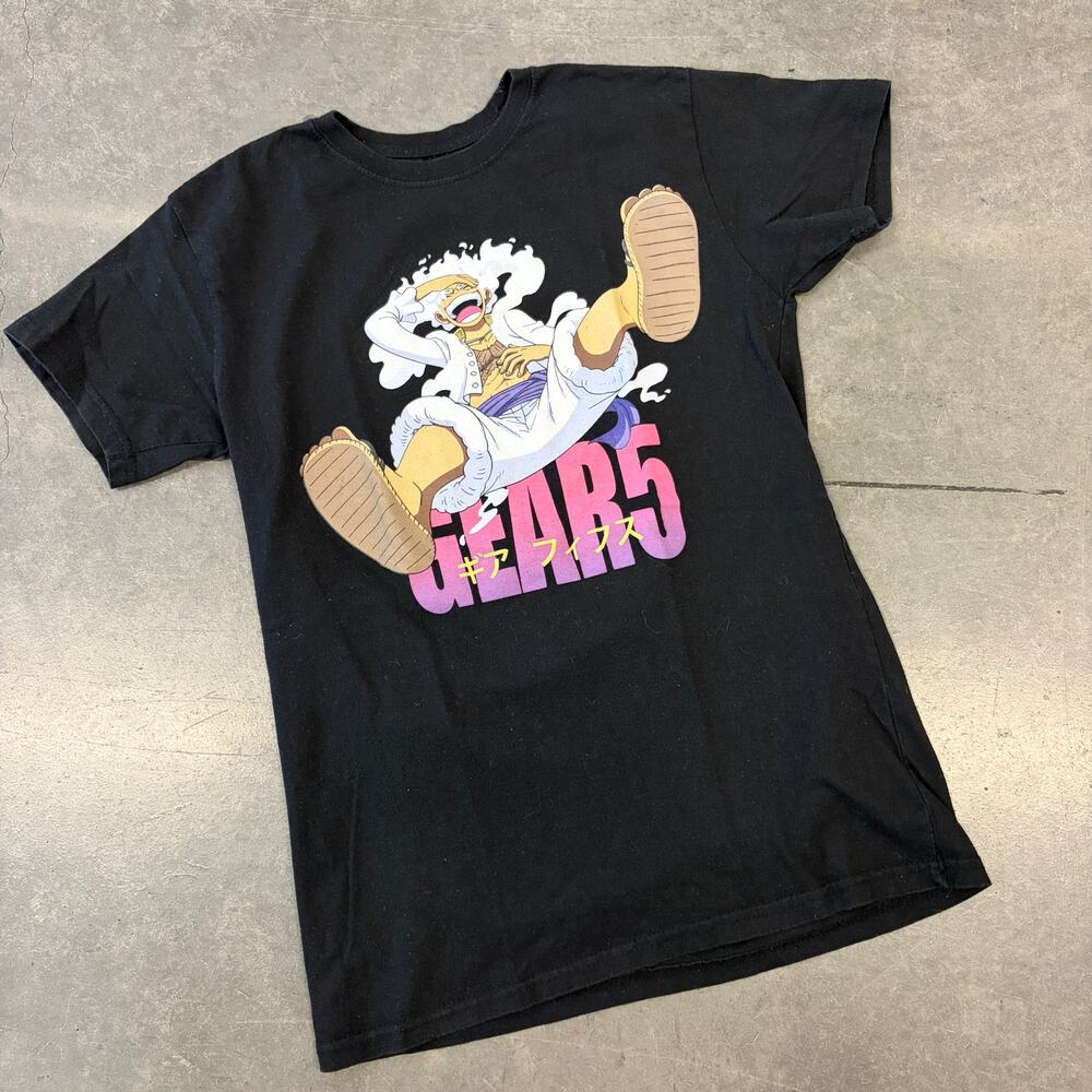 Vintage Y2K Luffy Gear 5 Black Anime Graphic Short Sleeve Tee Medium
